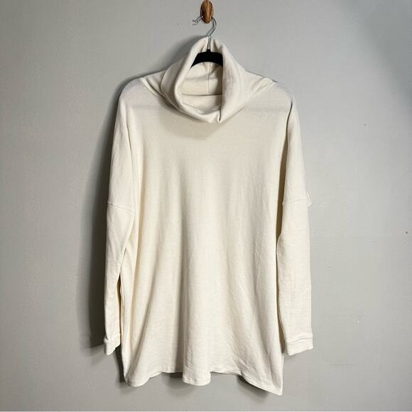 Lulus Waffle Knit Cowl Neck Long Sleeve Mini Short Dress Cream Womens Large - Picture 2 of 8